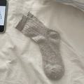 Oatmeal grey hollow-out mesh socks with sweet lace edges and ribbed knit pattern - One Size / Light Gray