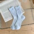 Chaussettes bleu clair à volants et nœud à carreaux en maille côtelée douce - Taille unique / Bleu