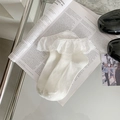 White crew socks with delicate lace trim floral embroidery and knit texture - One Size / White