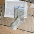 Heather grey mid-tube socks with blue ribbed cuff and MK SOX embroidery detail - One Size / Gray