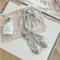 Chaussettes grises en maille avec bordure en dentelle blanche et ruban style Lolita - Taille unique / Gris