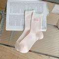 Calcetines bicolor rosa y blanco con bordado Lucky Box y suave textura de algodón acanalado - Talla única / Rosa