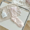 Chaussettes roses avec maille ajourée, bordure en dentelle blanche et nœuds ruban - Taille unique / Rose