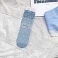 Light blue hollow knit socks with white diamond polka dots and branded paper band - Deep Blue Diamond Polka Dot