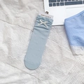 Light blue hollow crew socks with delicate lace trim and sweet white bow detail - Light Blue With White Bow