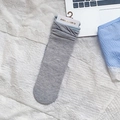 Grey cotton crew socks with light blue rolled cuff and vintage speckled texture - Gray With Blue Contrast Cuff