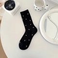 Black mid-calf cotton socks with colorful floral embroidery in a vintage aesthetic - Black