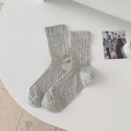 Light gray ribbed crew socks with scalloped edges on a minimalist white background - Gray
