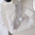 Light grey slouch socks for women with delicate lettuce edge and thin knit texture - One Size / Light Gray