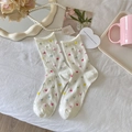 Calze bianche in cotone con pois colorati ed eleganti bordi a balze da donna - Pois