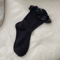 Lolita style black socks with double-layered lace ruffles and breathable mesh texture - One Size / Black
