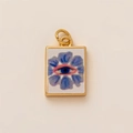 Golden stainless steel rectangle pendant featuring a surrealist purple eye and flower design - Blue Eye Square Tag Pendant