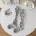 Light gray calf socks with silk ribbon bows in balletcore sweet jk style - Gray