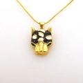 Hip hop leopard head pendant necklace with gold chain and green crystal eyes - Black Enamel Leopard Style