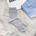 Calze azzurre in maglia a costine con delicati bordi a volant e finitura in cotone - Doppio Bordo Increspato (A104-3)