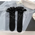 Calze nere in pizzo con volant di raso e fiocchi in stile giapponese dolce JK - Taglia unica / Nero