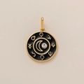 Detail of 18K gold-plated star and moon pendant with black enamel and astrological symbols - Zodiac Round Pendant 22mm