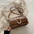 Chic brown faux leather rectangular crossbody bag with elegant gold U-shaped metal buckle - Brown