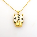 Hip hop leopard pendant necklace with white enamel, green eyes and gold box chain - White Enamel Leopard Style