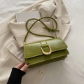 Chic grass green leather crossbody bag with U-shaped gold buckle and polished finish - Grass Green