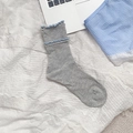 Sweet light grey cotton crew socks with blue ruffle trim and a small bow detail - Mesh Bow (A104-6)