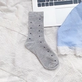 Dark grey waffle knit mid-calf socks with heart pattern on white lace background - Polka Dots (Gray)