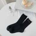 Ballet style black rib-knit crew socks with sweet ribbon bow detail on the ankle - One Size / Black