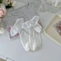 White Lolita-style cotton socks featuring delicate lace trim in a sweet Japanese design - One Size / White