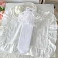 White lace trim socks with polka dots and silk bow in ballet aesthetic style - One Size / White