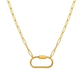 Golden paperclip chain necklace featuring an oval carabiner lock pendant in a shiny finish - Large Oval Carabiner Paperclip Chain (Gold)