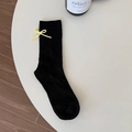 Schwarze Kniestrümpfe im japanischen JK-Stil mit gelber Schleife an der Seite - Schwarz