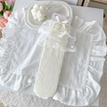Beige lace pointelle socks with mesh ruffles and ribbon bow in ballet style - One Size / Beige