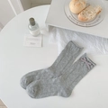 Light gray ballet style bow socks with delicate mesh eyelet pattern and soft cuffs - One Size / Gray