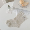 Beige ballet style hollow mesh socks with a satin bow and vintage ribbon detail - One Size / Khaki