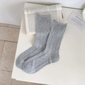 Grey hollow knit socks with ruffled edges and vertical stripes in a minimalist style - One Size / Gray