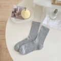 Light gray hollow knit socks with vintage breathable eyelet pattern for women - One Size / Dark Gray