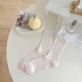 Japanese style hollow out crew socks for women in beige with breathable mesh pattern - One Size / Pink