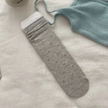 Grey ballet style crew socks with black polka dots and ribbed cuffs for women - One Size / Light Gray