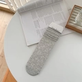 Breathable gray ballet-style mesh slouch socks with ribbed cuffs and cotton texture - One Size / Gray