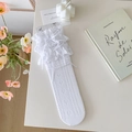 White JK style heart mesh lace calf socks with ribbons and elegant lace trim - One Size / White