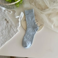 Light blue pointelle knit socks with elegant bow detail and breathable mesh texture - One Size / Sea Salt Blue