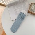 Light blue ballet-style crew socks featuring delicate white floral knit patterns - One Size / Blue
