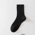 Classic black vertical rib knit calf socks in soft cotton blend for a minimalist look - One Size / Black