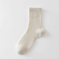Breathable cream white mesh crew socks featuring elegant hollow heart knit patterns - One Size / Beige Khaki