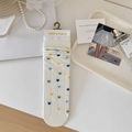 Chaussettes mi-mollet japonaises blanches avec motifs de cœurs et bord en dentelle - Taille unique / Cœur Coloré