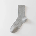 Grey pointelle knit crew socks featuring delicate hollow patterns and ribbed cuffs - One Size / Light Gray