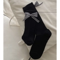 Calze nere a coste con fiocco a quadretti per un look estetico stile balletcore - Taglia unica / Nero