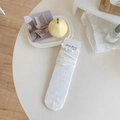 White ballet style calf socks with bow jacquard pattern and ruffled lace cuffs - One Size / White