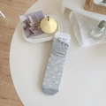 Sweet ballet style grey mid-calf socks with ruffled edges and vertical knit pattern - One Size / Gray