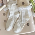 Chaussettes blanches en dentelle Lolita avec grand nœud et texture ajourée - Taille unique / Dentelle en bande longue